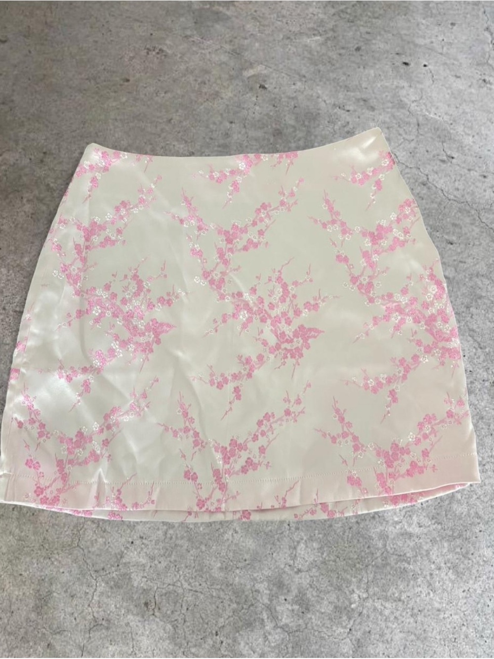 Simons Cream Satin Mini Skirt with Pink Floral Print
